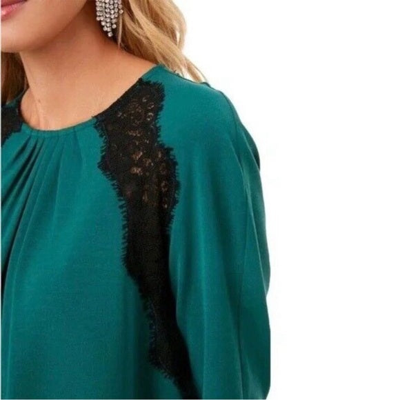 Tuckernuck Juniper Vail Blouse Green Black Scalloped Lace Blouse