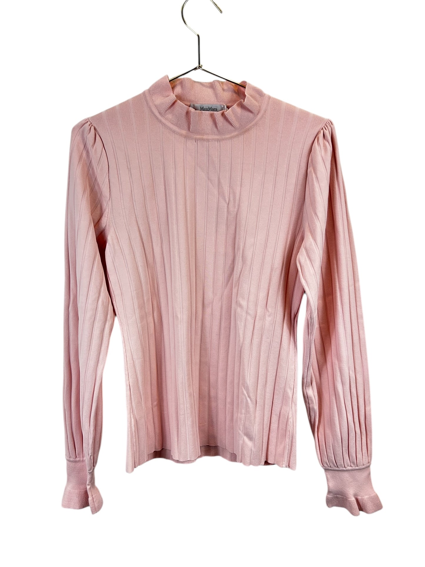 MAX MARA Zoraide Ruffle-collar Ribbed Sweater In Pink- NEW