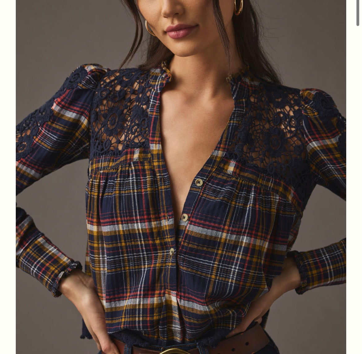 Anthropologie Pilcro Lace-Trimmed Blouse