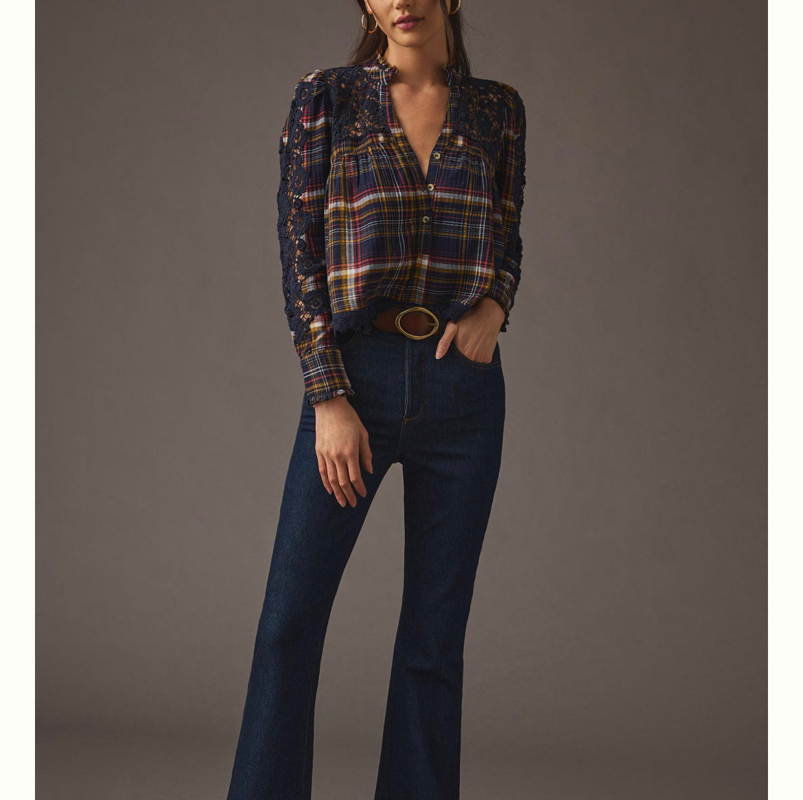 Anthropologie Pilcro Lace-Trimmed Blouse