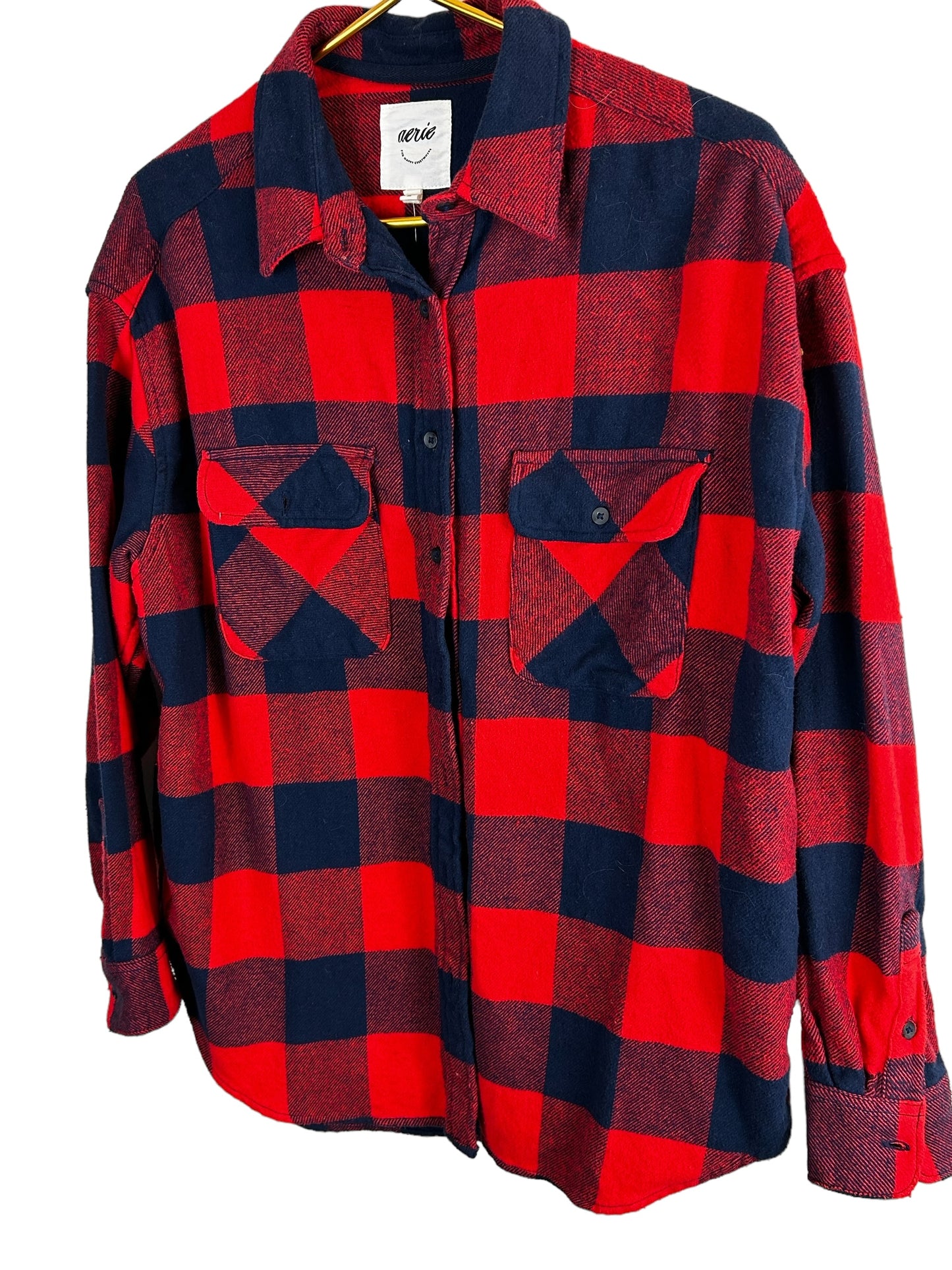 Aerie LumberJane Flannel Shirt in Holiday Red & Navy