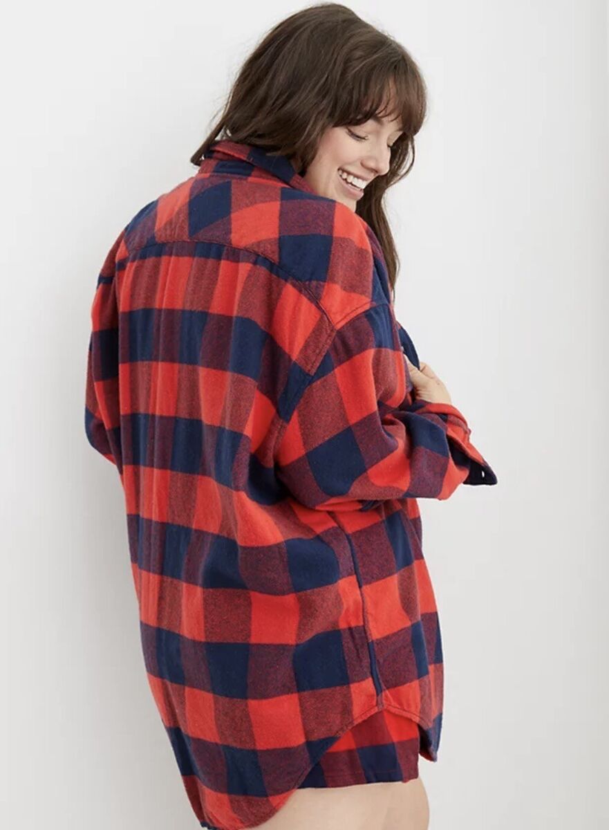 Aerie LumberJane Flannel Shirt in Holiday Red & Navy