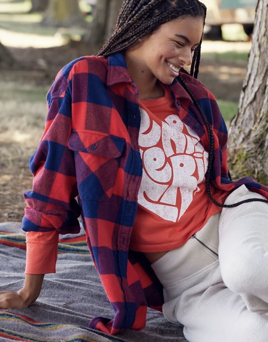 Aerie LumberJane Flannel Shirt in Holiday Red & Navy