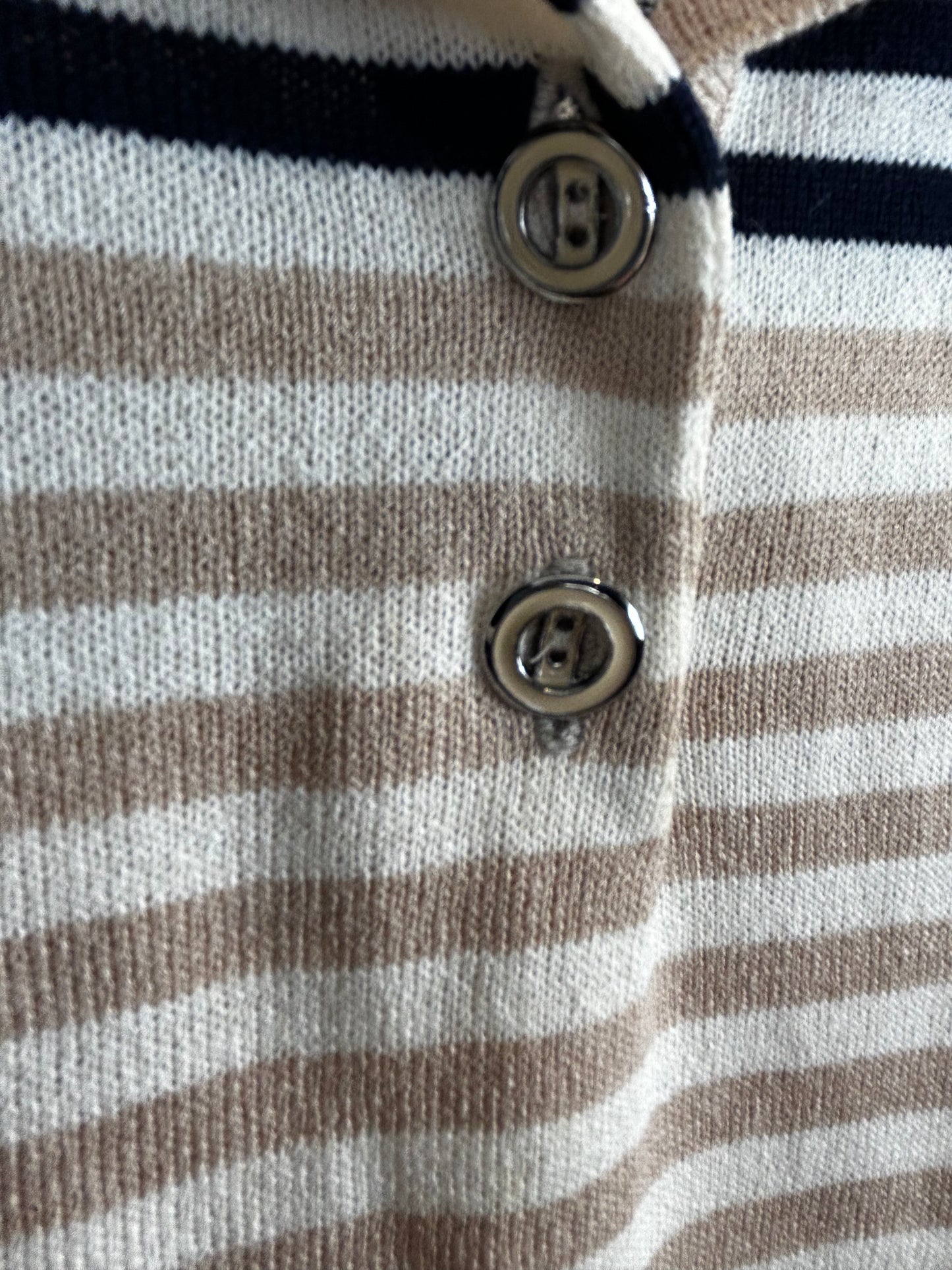 St. John Sport VTGE 90s striped knit polo navy white beige short sleeve top LG