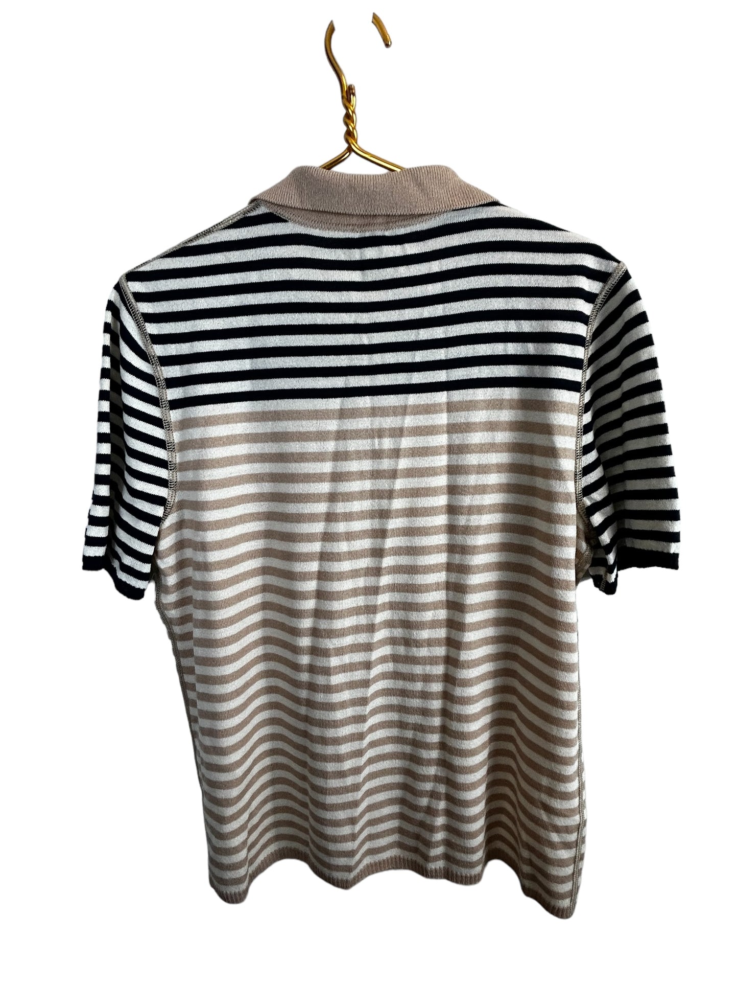 St. John Sport VTGE 90s striped knit polo navy white beige short sleeve top LG