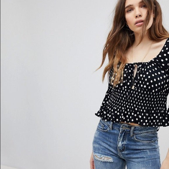 Free People Black and White Polka Dot Top
