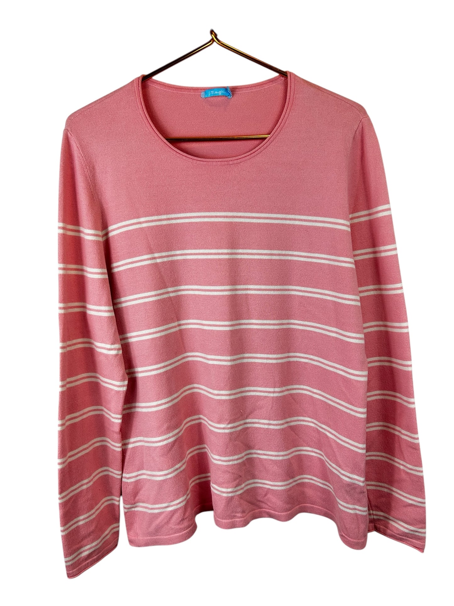 J. McLaughlin womens crewneck pink and white striped cotton blend sweater