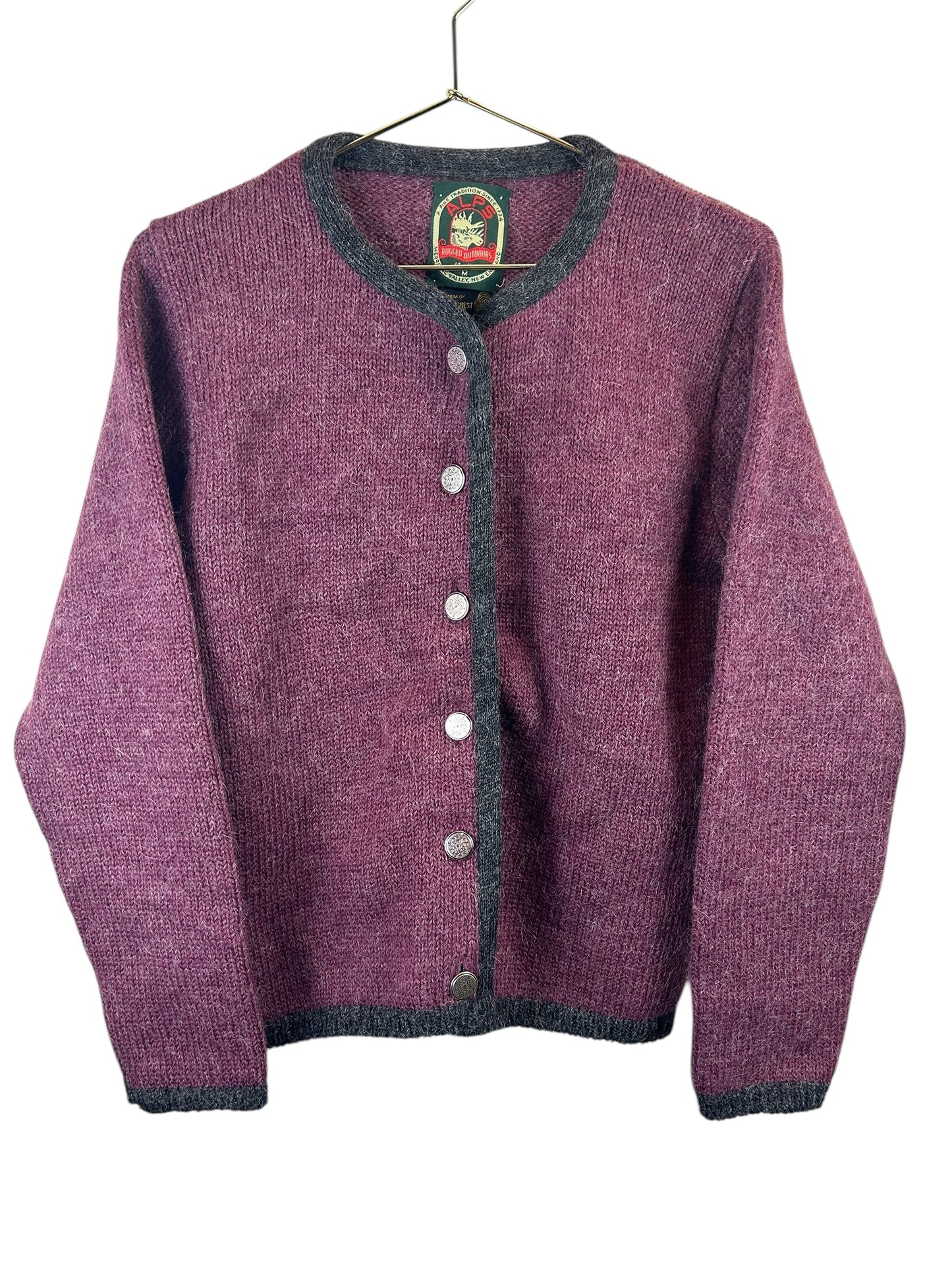 Vintage women’s ALPS maroon pure wool cardigan sweater