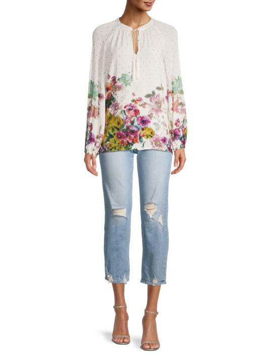 KOBI HALPERIN Helena Floral Puff-Sleeve Blouse NWT