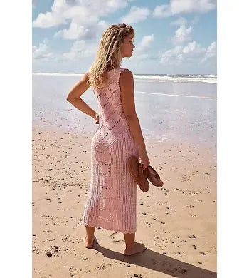 Free People Beach Pink Sleeveless Santorini Fauxchet Sweater Dress Size S