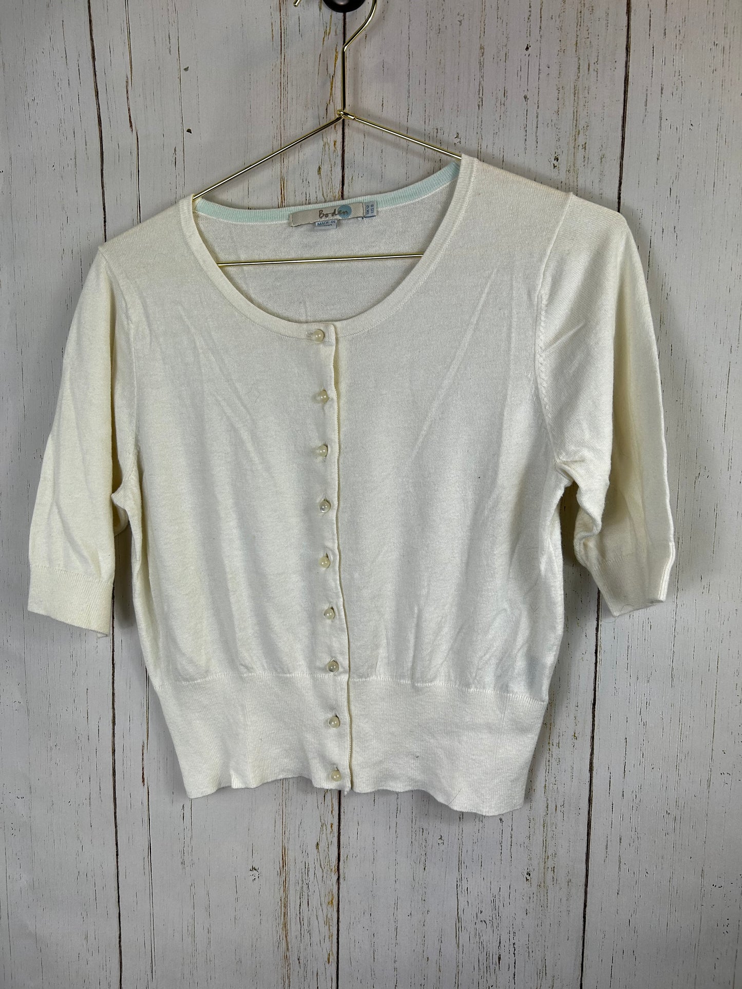 Boden Cardigan Sweater Short Sleeve Cropped Round Neck White