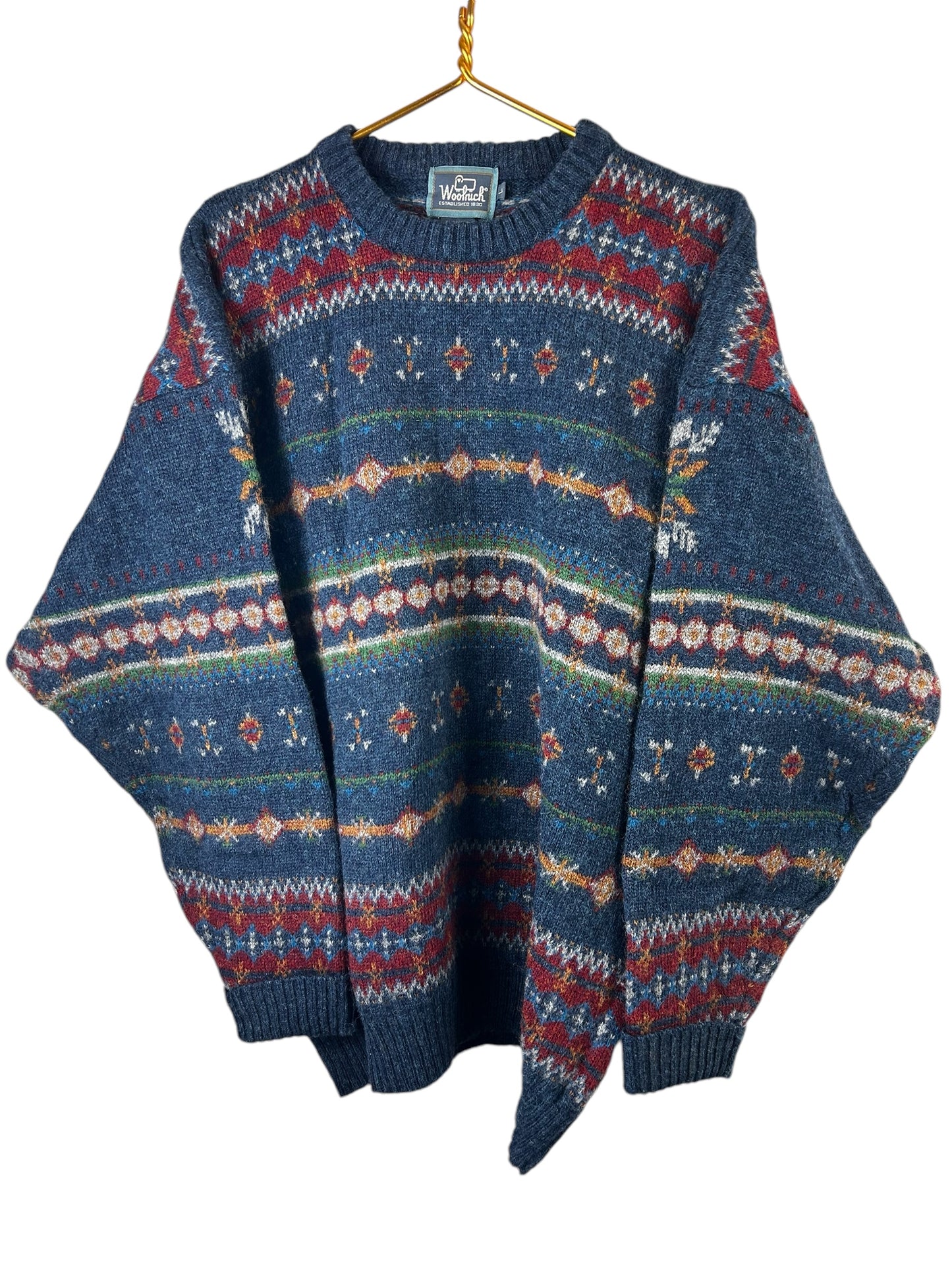 Woolrich Vintage 1990s Aztec Pattern Knitted Crewneck Sweater Size Large