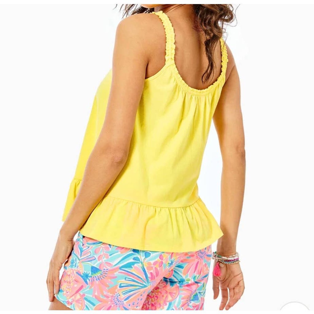 Lilly Pulitzer Scoop Neck Ruffle Strap Swing Flounce Loro Tank Top Yellow Medium