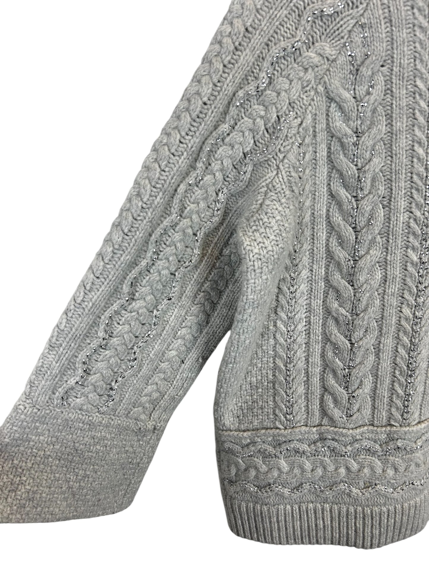 Sundance Touch of Magic Chunky Cable Knit Sweater Lambswool Gray Metallic