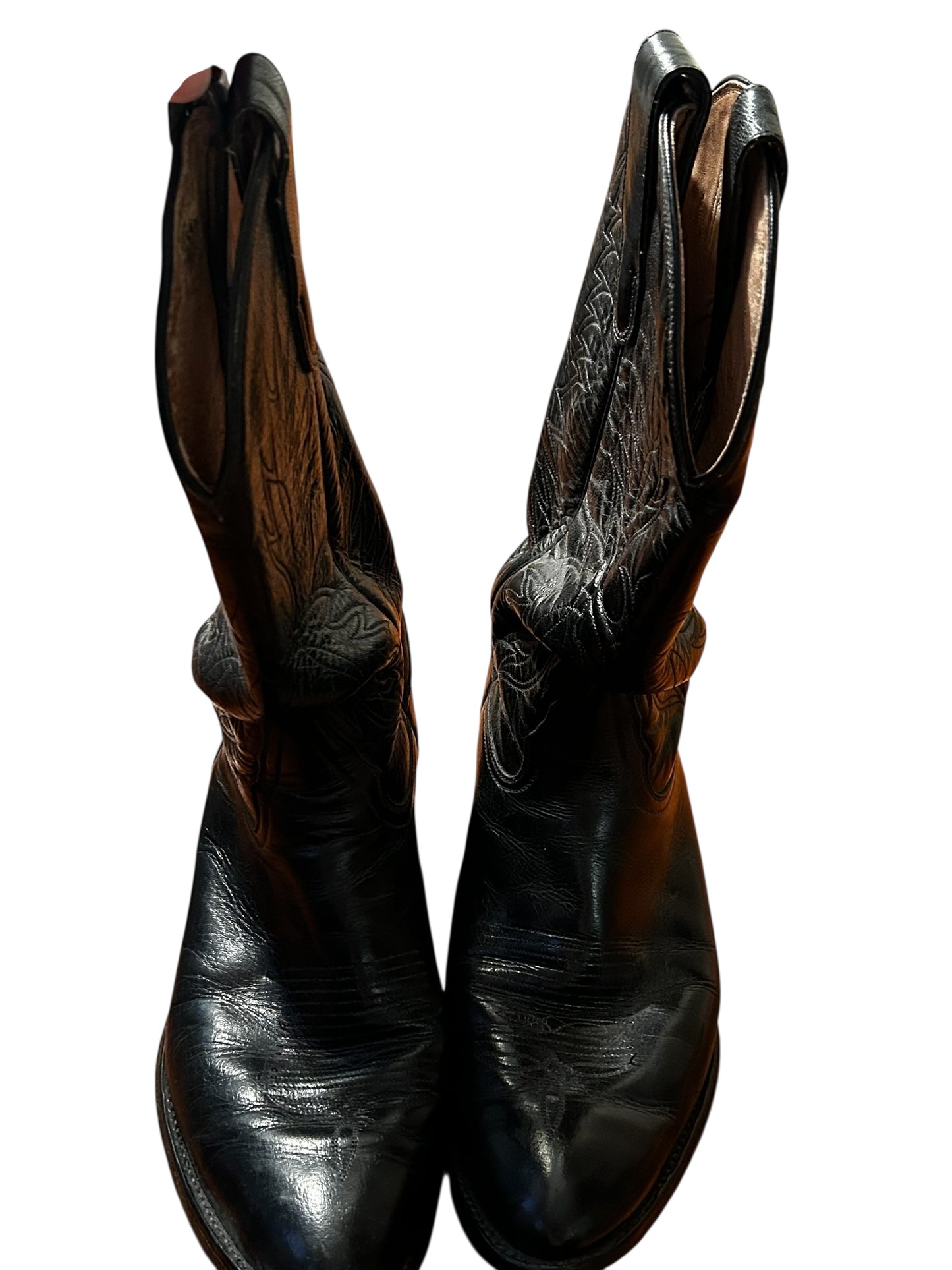 TONY LAMA Men's Black Leather Western Cowboy Embroidered Boots Size 10 1/2  # S2951