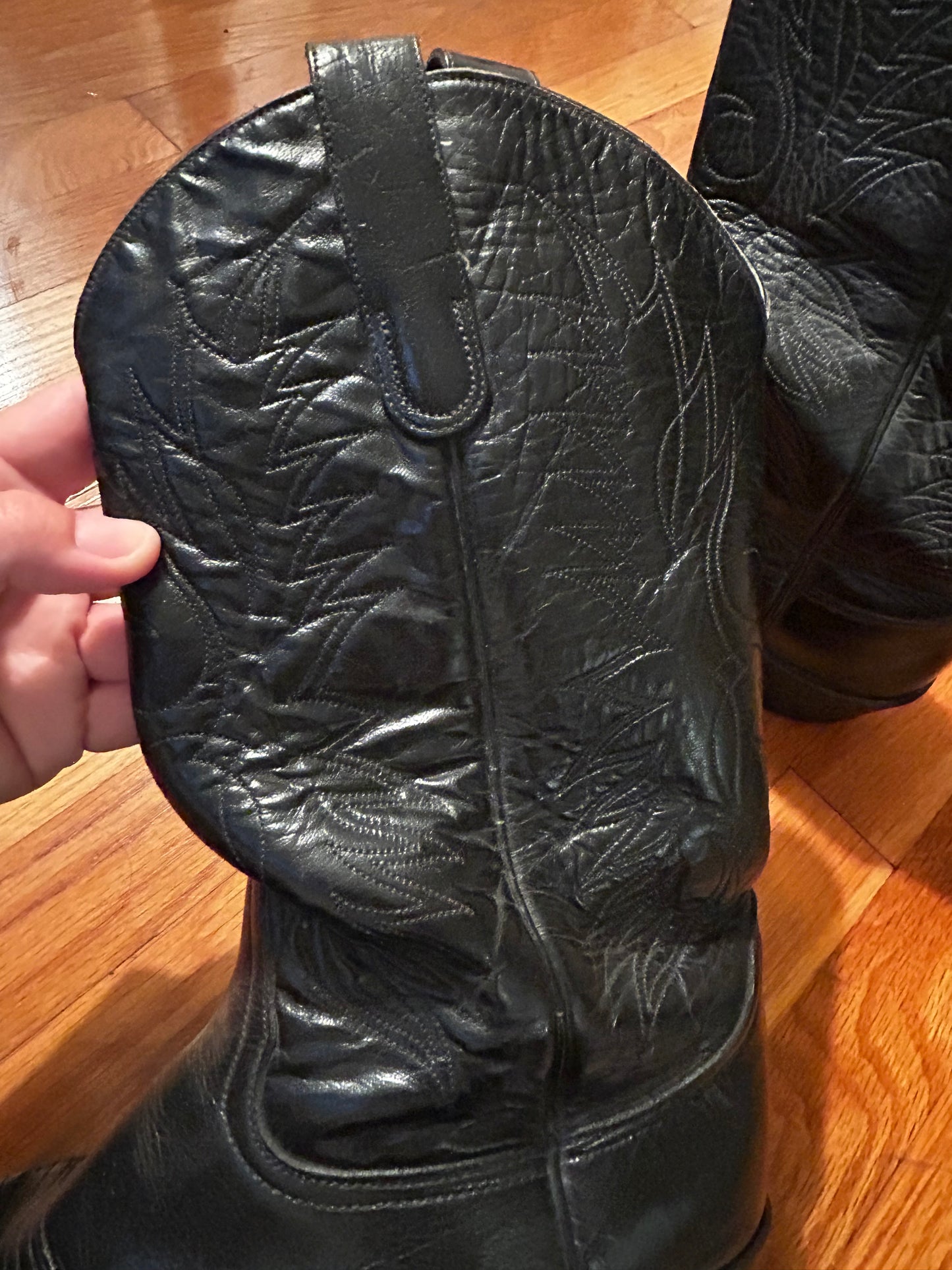 TONY LAMA Men's Black Leather Western Cowboy Embroidered Boots Size 10 1/2  # S2951