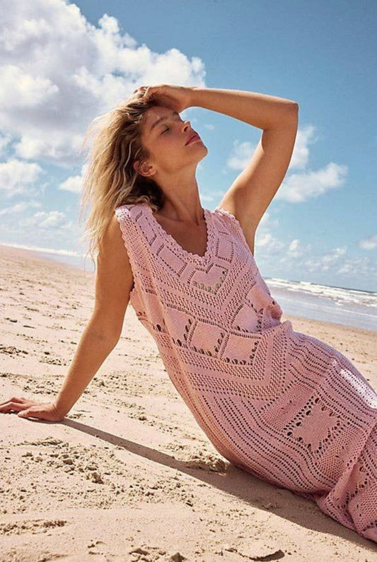 Free People Beach Pink Sleeveless Santorini Fauxchet Sweater Dress Size S