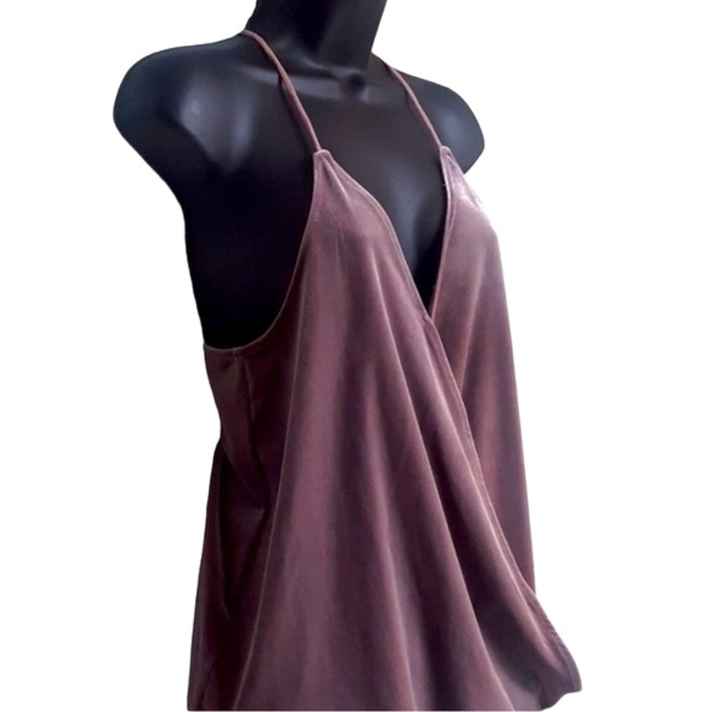 NSR women’s velvet wrap strappy high low cami tank top mauve