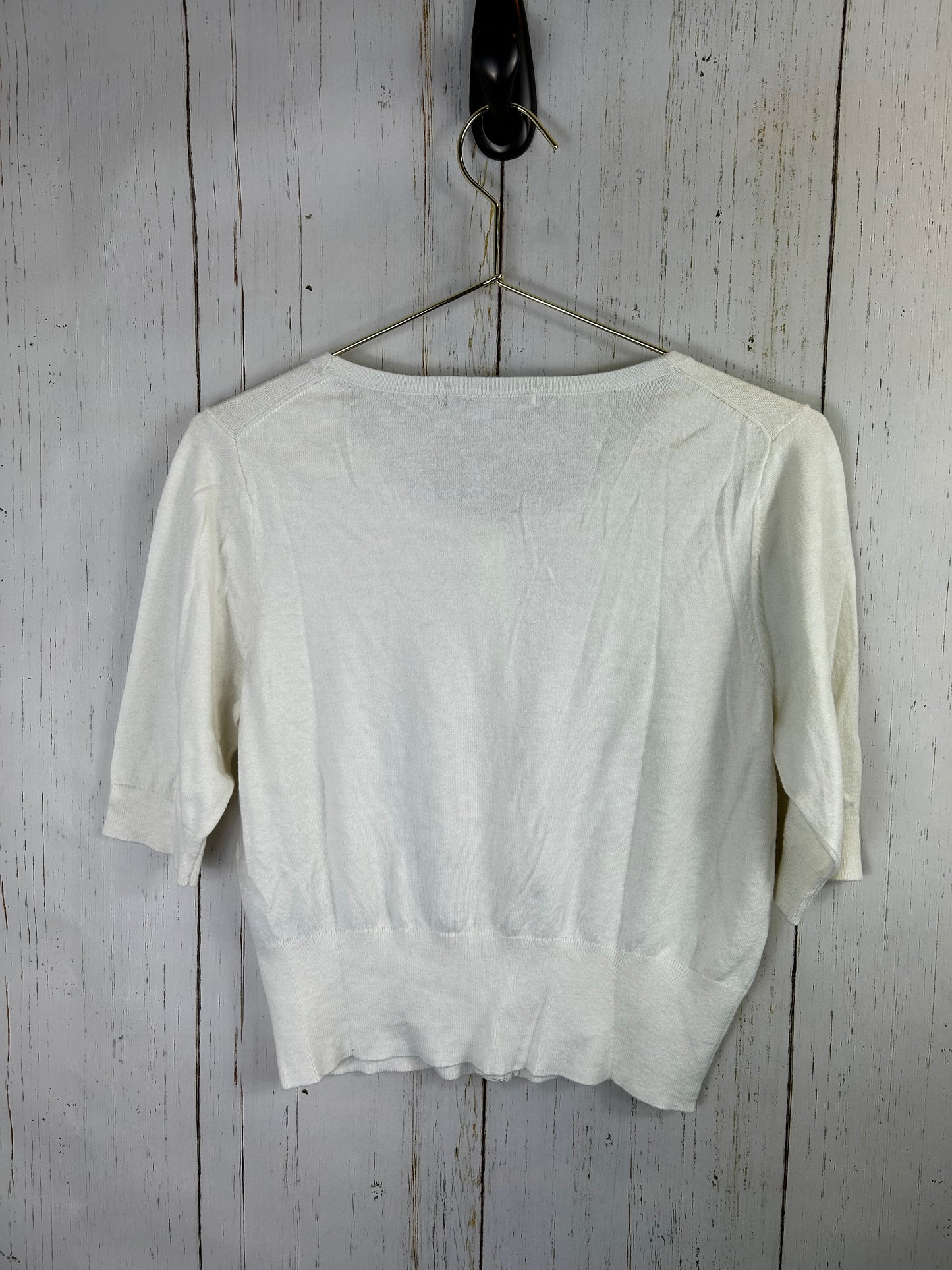 Boden Cardigan Sweater Short Sleeve Cropped Round Neck White