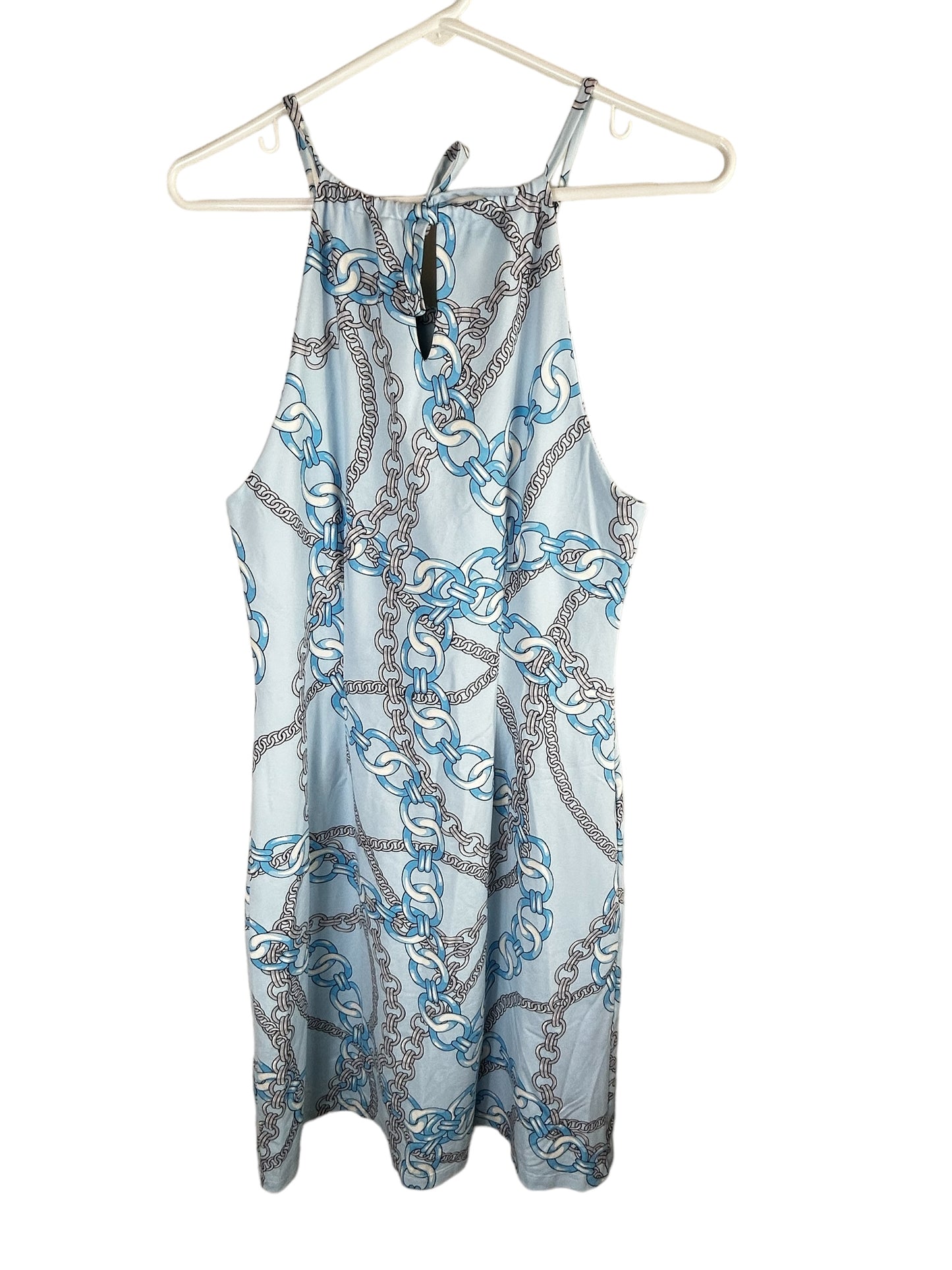 J McLaughlin Maria Halter Dress Light Blue Chain Print Size Small