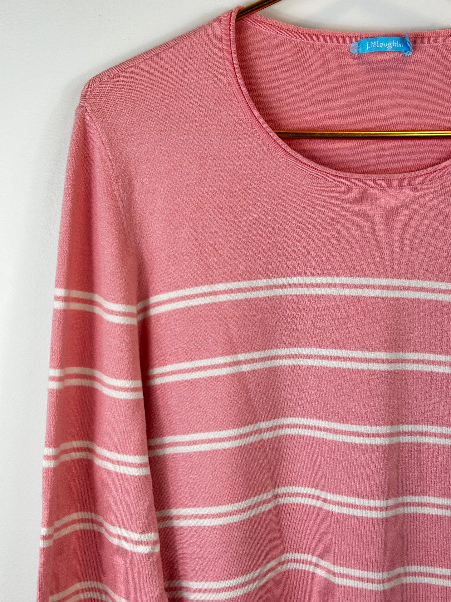 J. McLaughlin womens crewneck pink and white striped cotton blend sweater