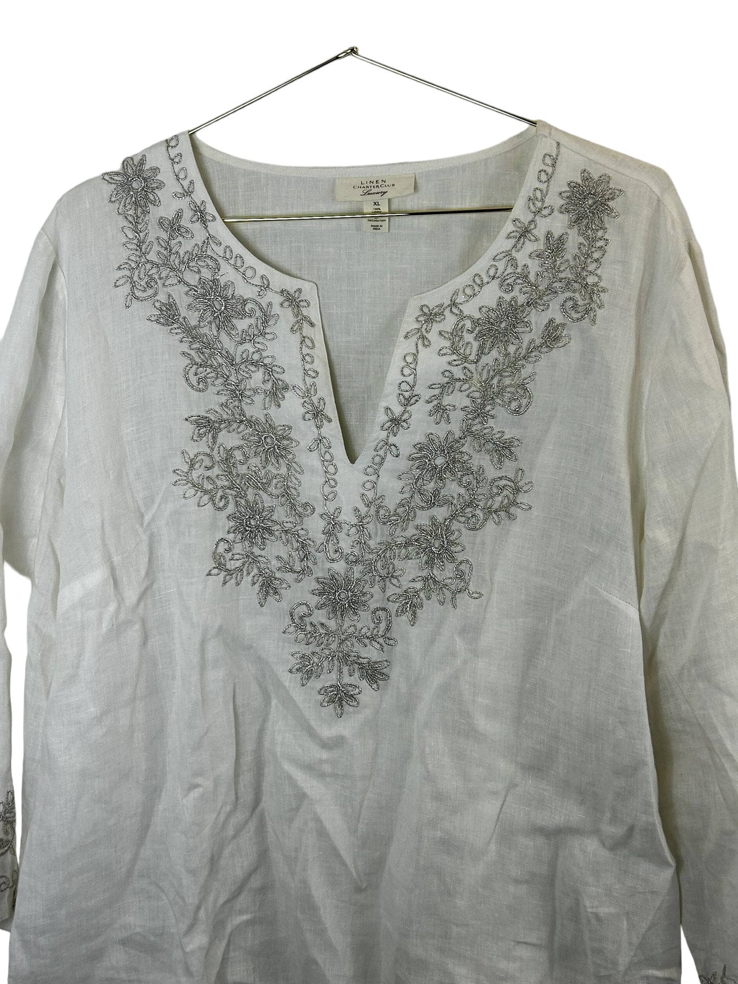 Charter Club Luxury Linen Embroidered Tunic