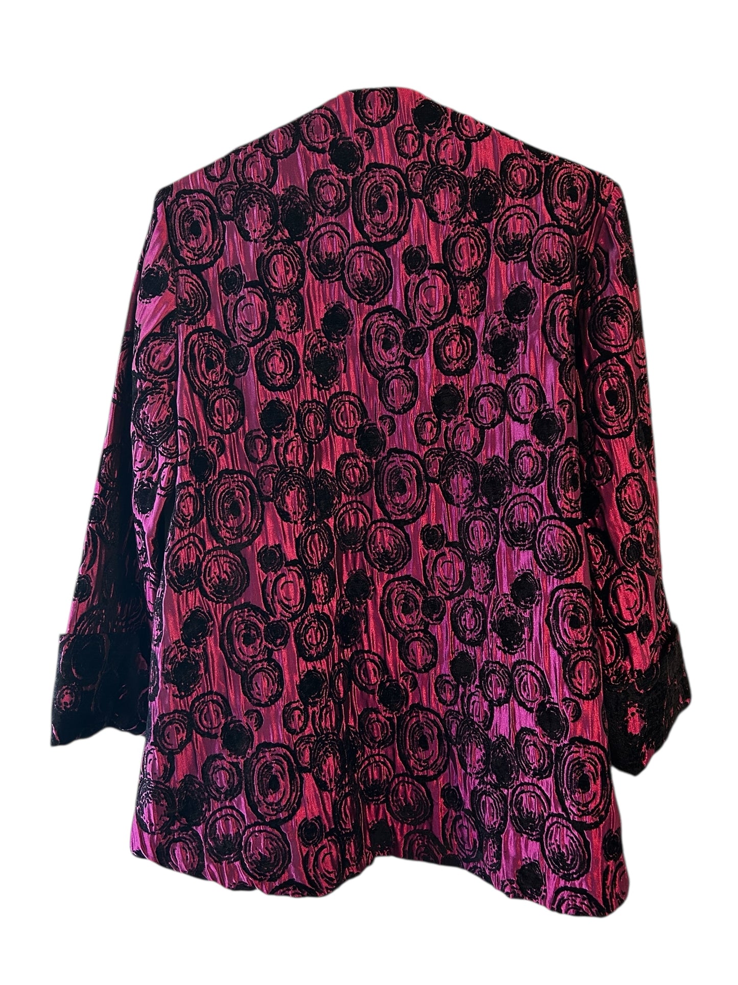 IC Collection jacket with a black and fuchsia circle pattern blazer coat