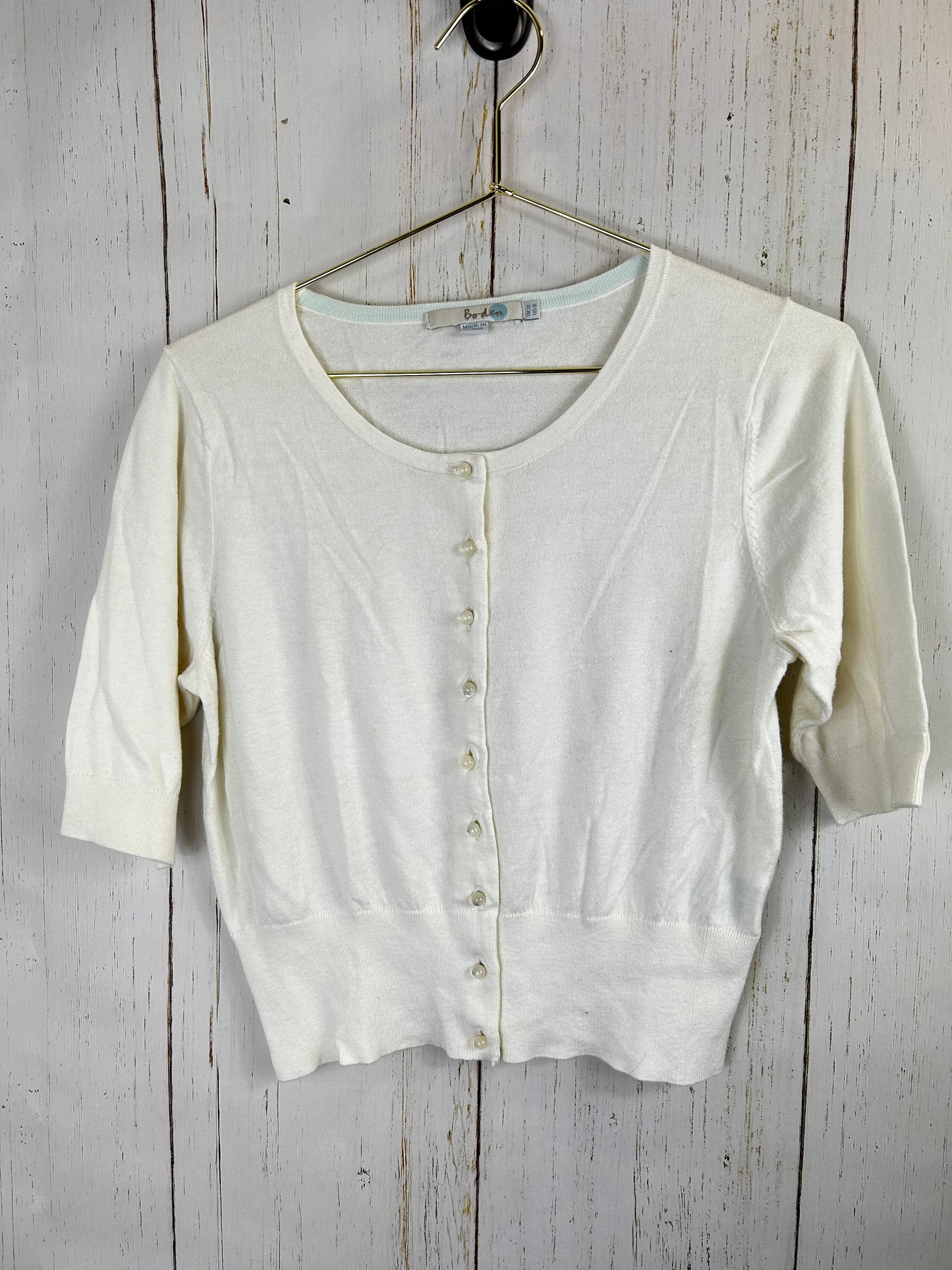 Boden Cardigan Sweater Short Sleeve Cropped Round Neck White