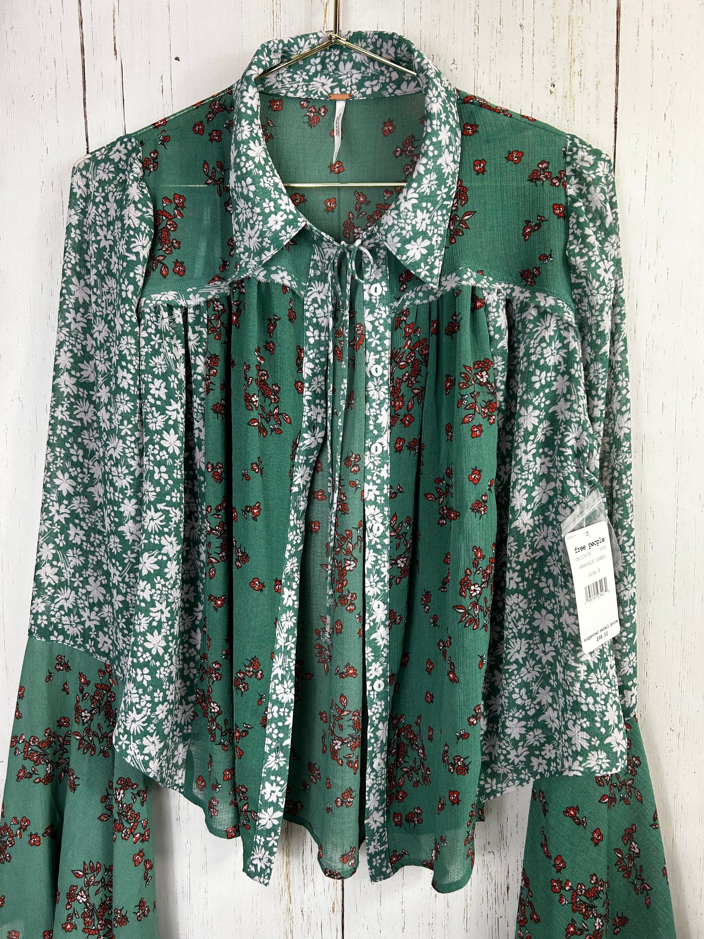 Free People Serena Printed Blouse in Emerald Combo
NWT