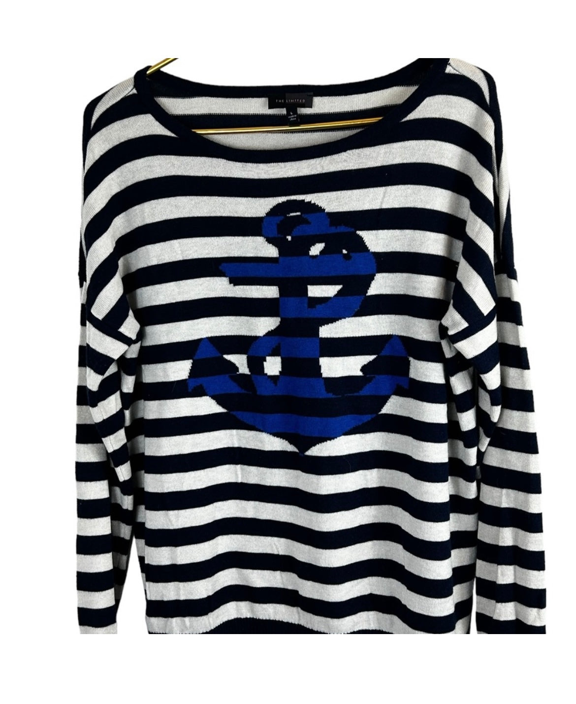 The Limited Striped Anchor Nautical Sweater Wool Blend Size LARGE EUC