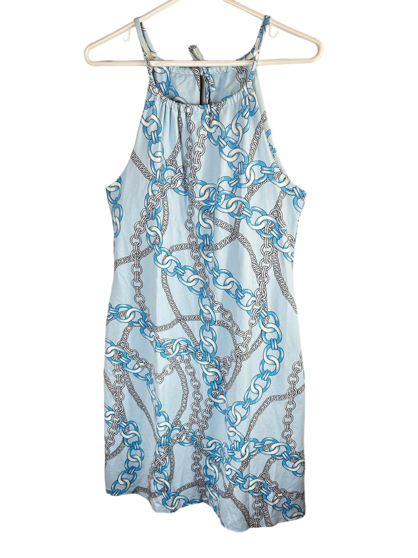 J McLaughlin Maria Halter Dress Light Blue Chain Print Size Small