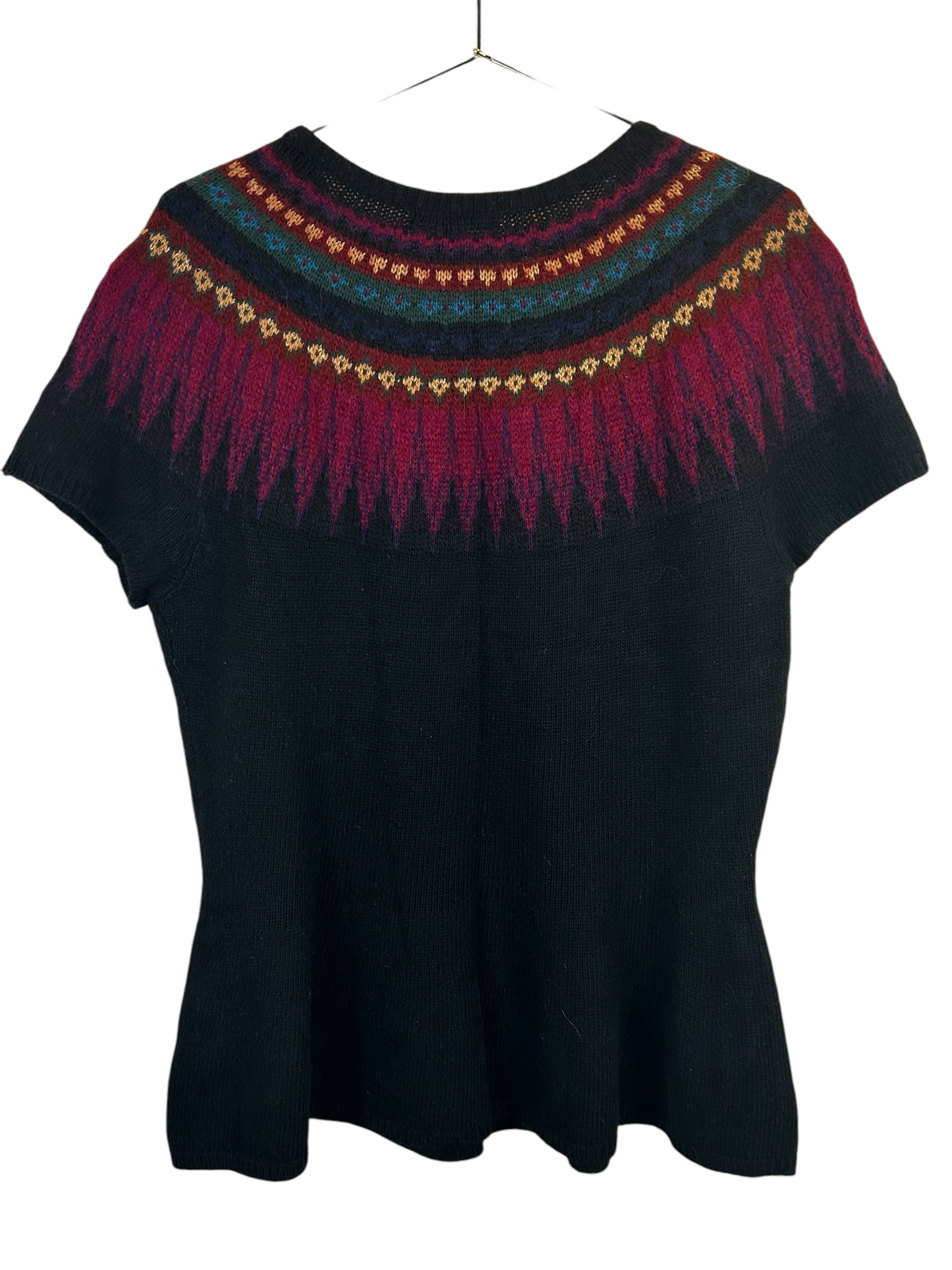 Ralph Lauren womens Cashmere wool Fair Isle Peplum Short Sleeve Tunic sweater