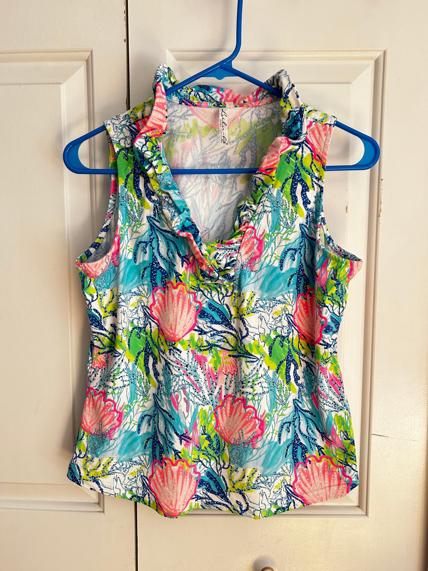 Lulu-B Under the Sea Ruffle Neck Sleeveless Top