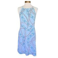 J McLaughlin Maria Halter Dress Light Blue Chain Print Size Small
