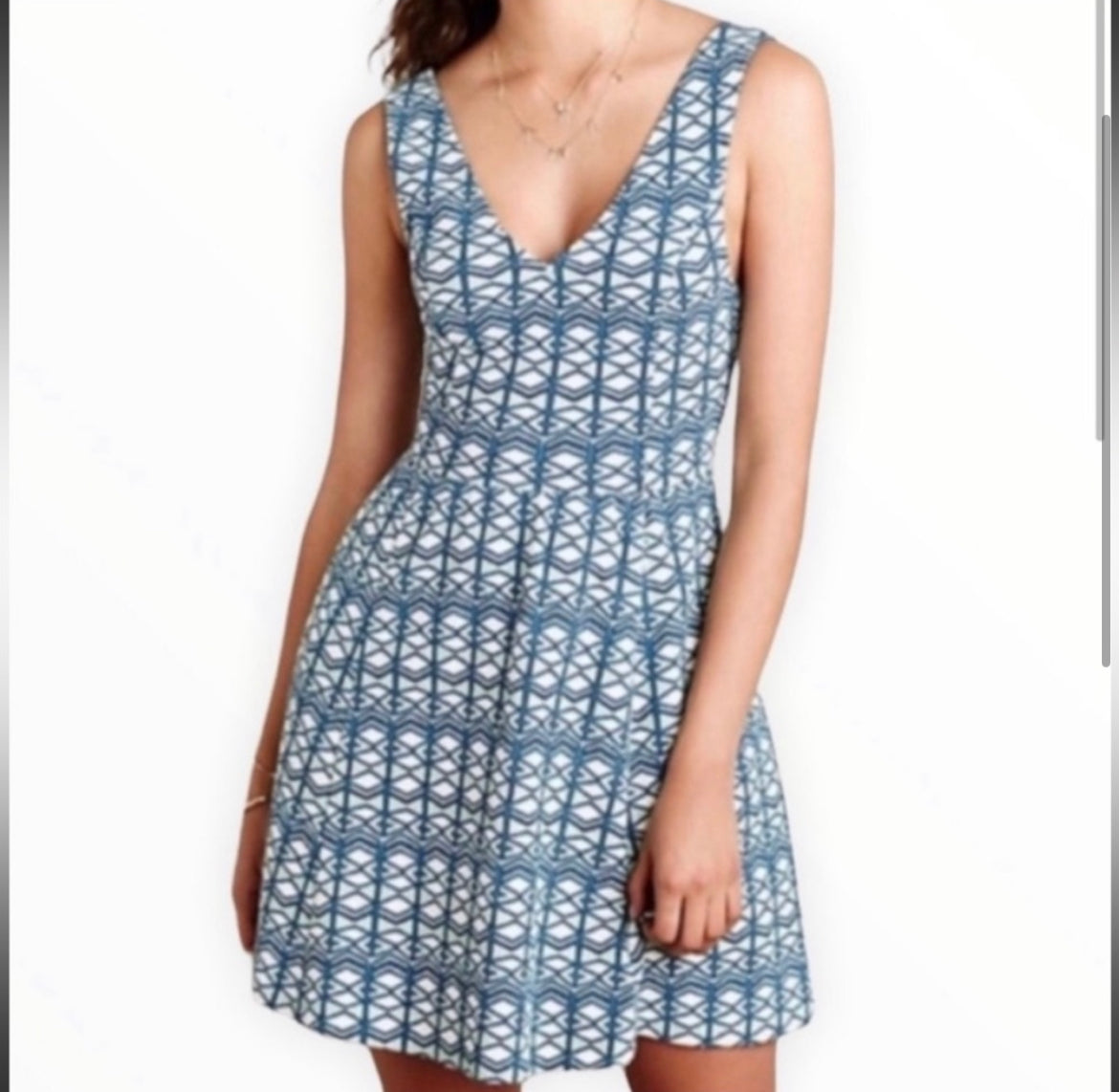 ANTHROPOLOGIE Maeve Geometric V-Neck Skater Mini Dress