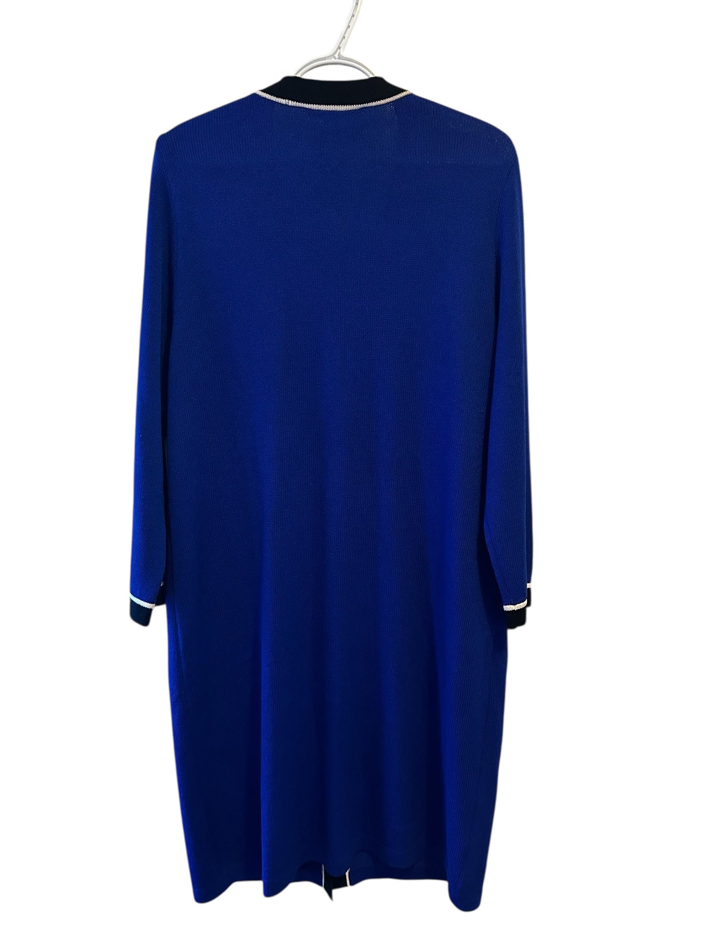 St John Collection Royal Blue Long Jacket medium Duster Coat Cream Trim Pockets