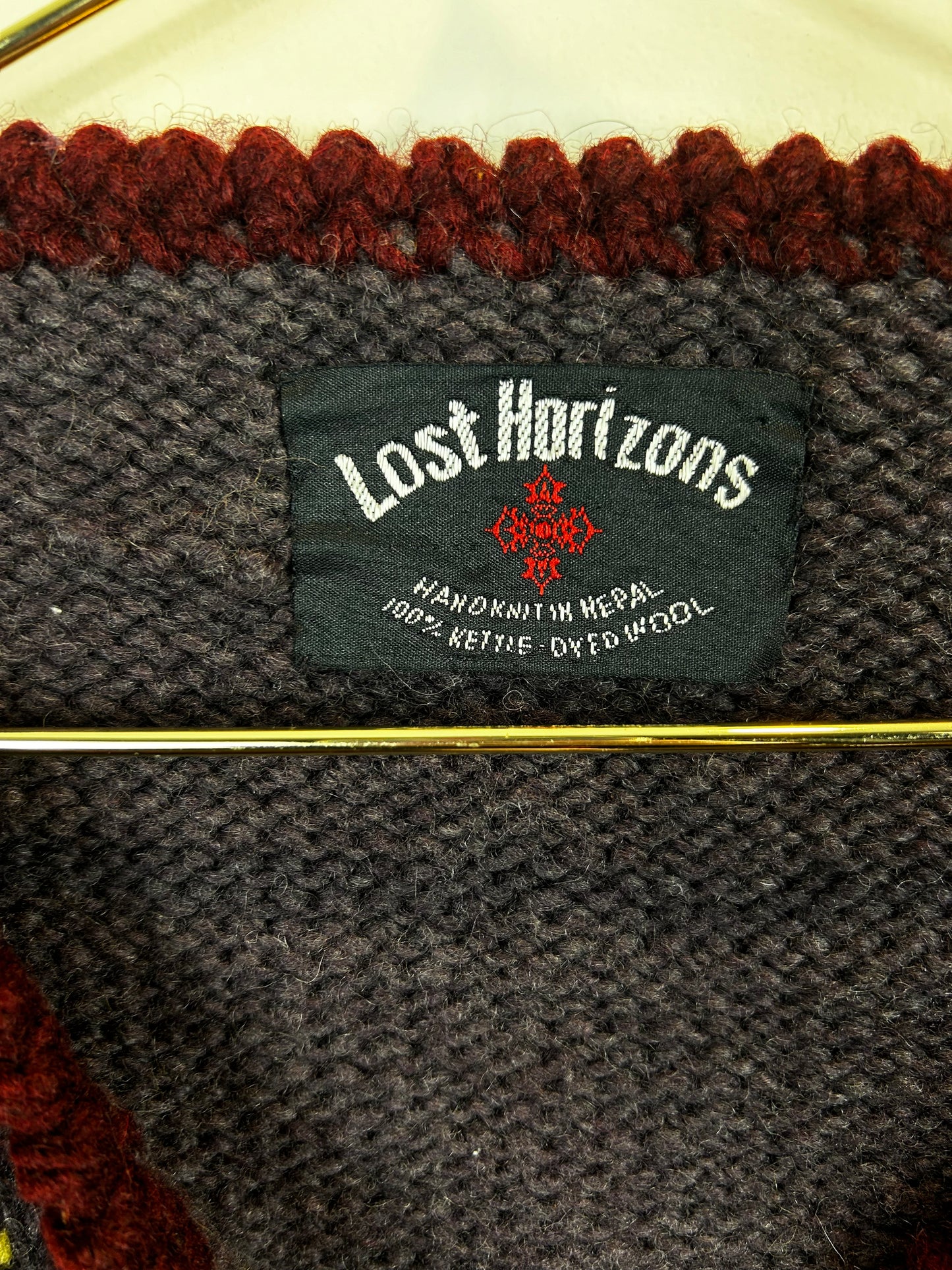 Vintage Lost Horizons Cardigan Sweater Women Hand Knit in Nepal- Wool