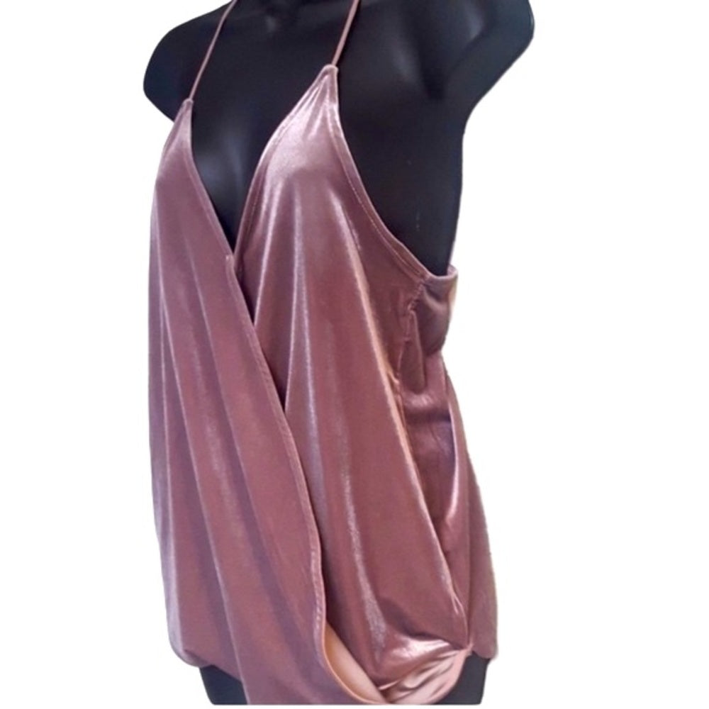 NSR women’s velvet wrap strappy high low cami tank top mauve