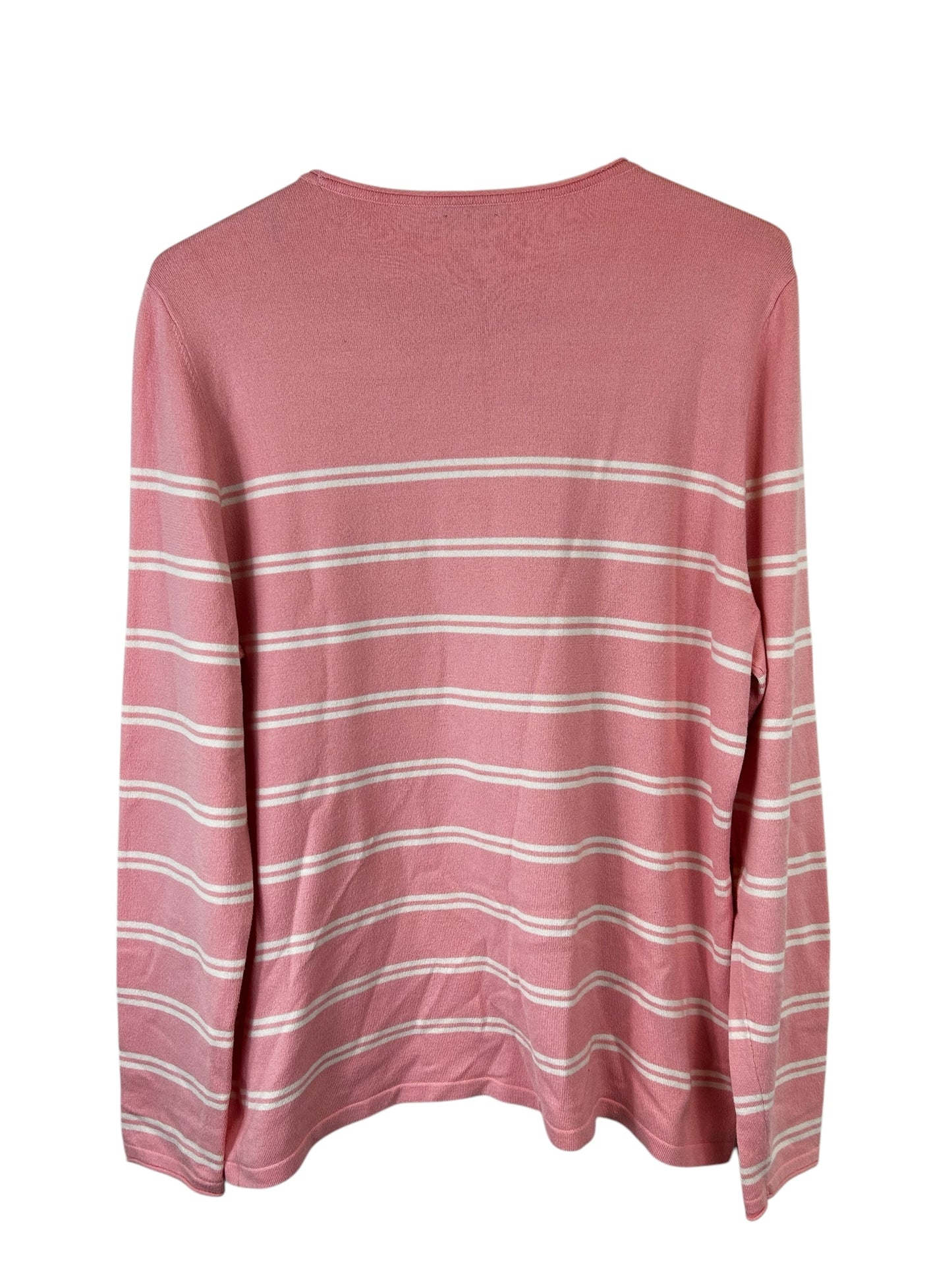 J. McLaughlin womens crewneck pink and white striped cotton blend sweater