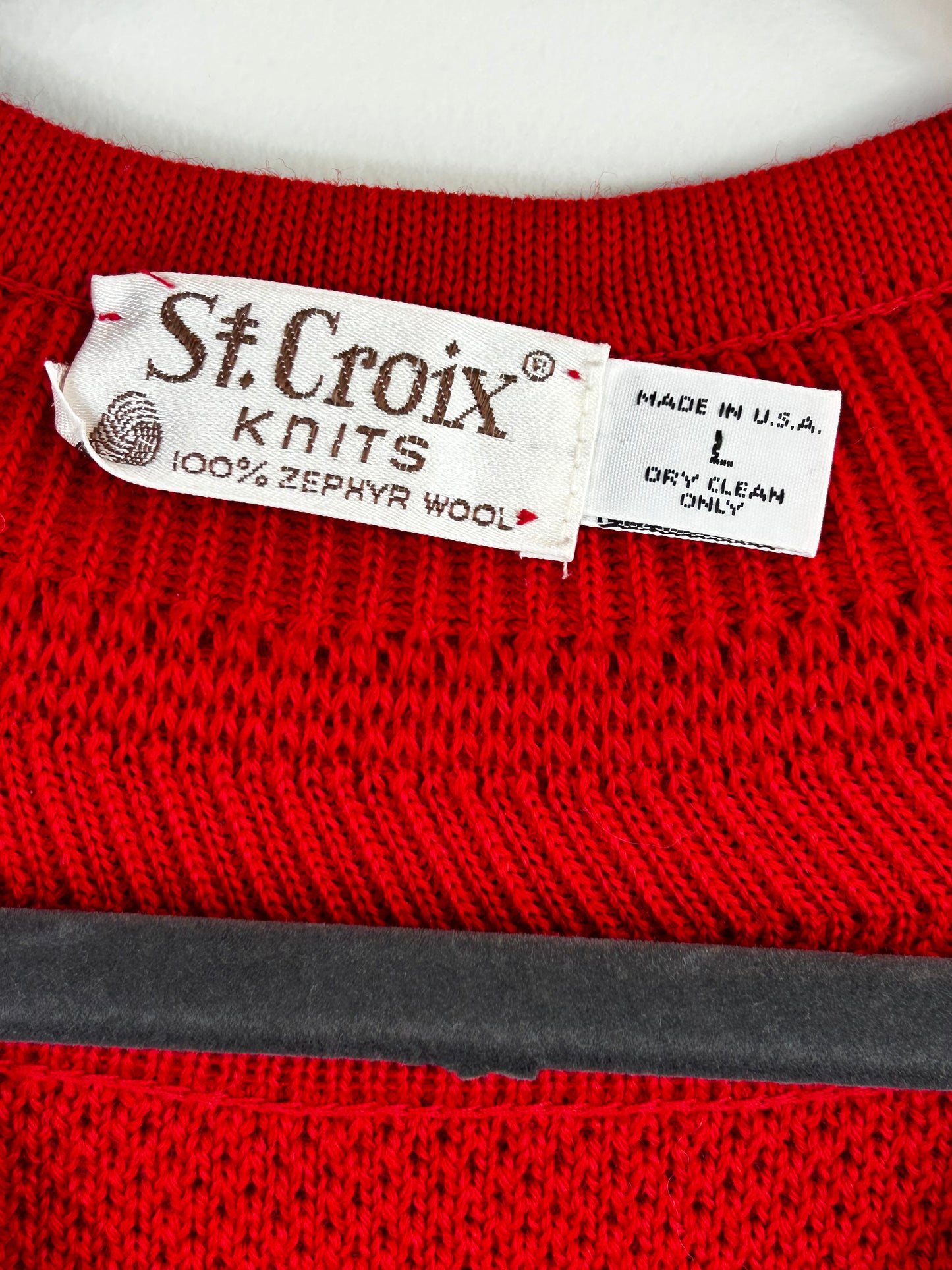 St. Croix Knits Men's Red 100% Zephyr Wool V-Neck Knit Sweater - Size L