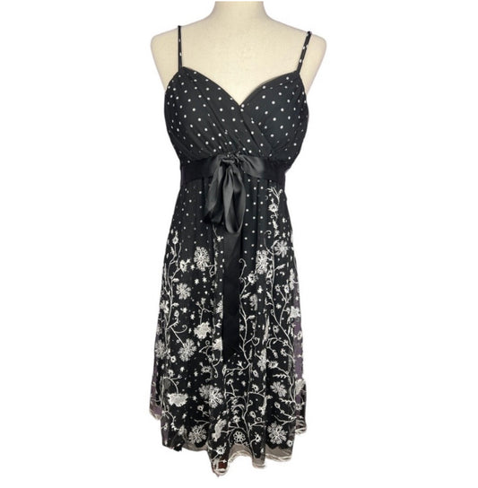 Eliza J black and white polka dot floral dress