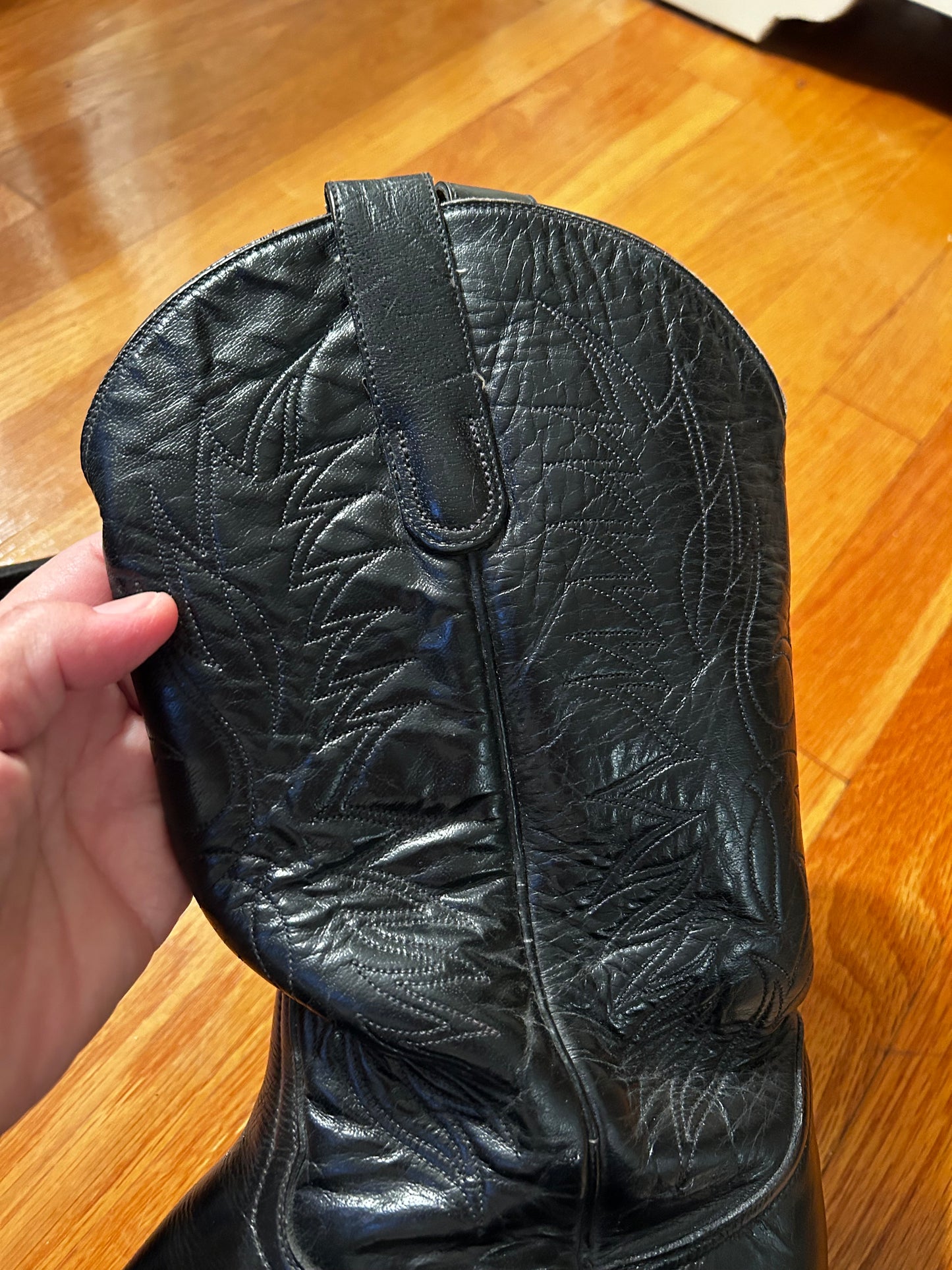 TONY LAMA Men's Black Leather Western Cowboy Embroidered Boots Size 10 1/2  # S2951