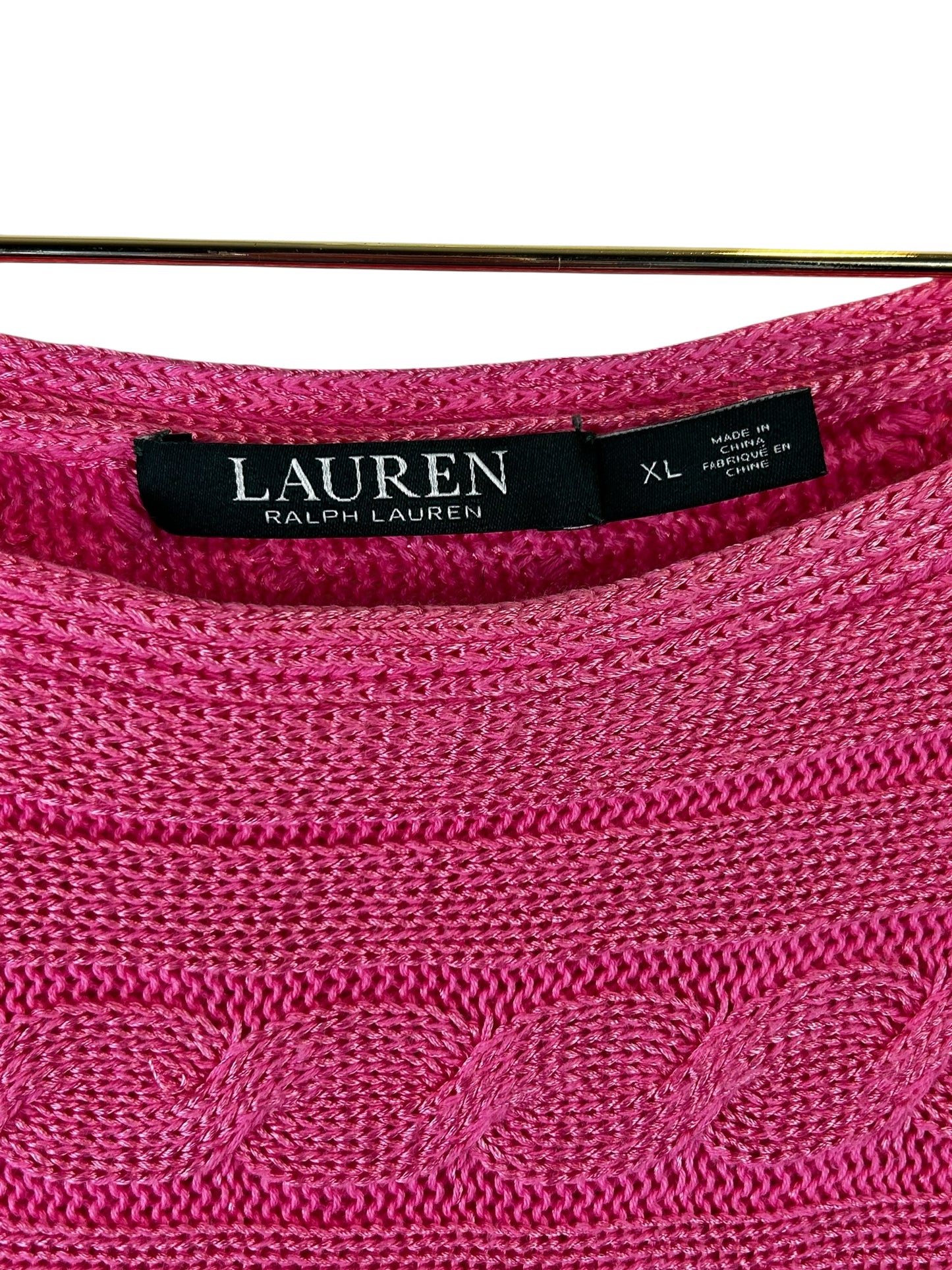 Lauren Ralph Lauren Womens Cable Knit 3/4 Sleeves Pullover Sweater Pink XL