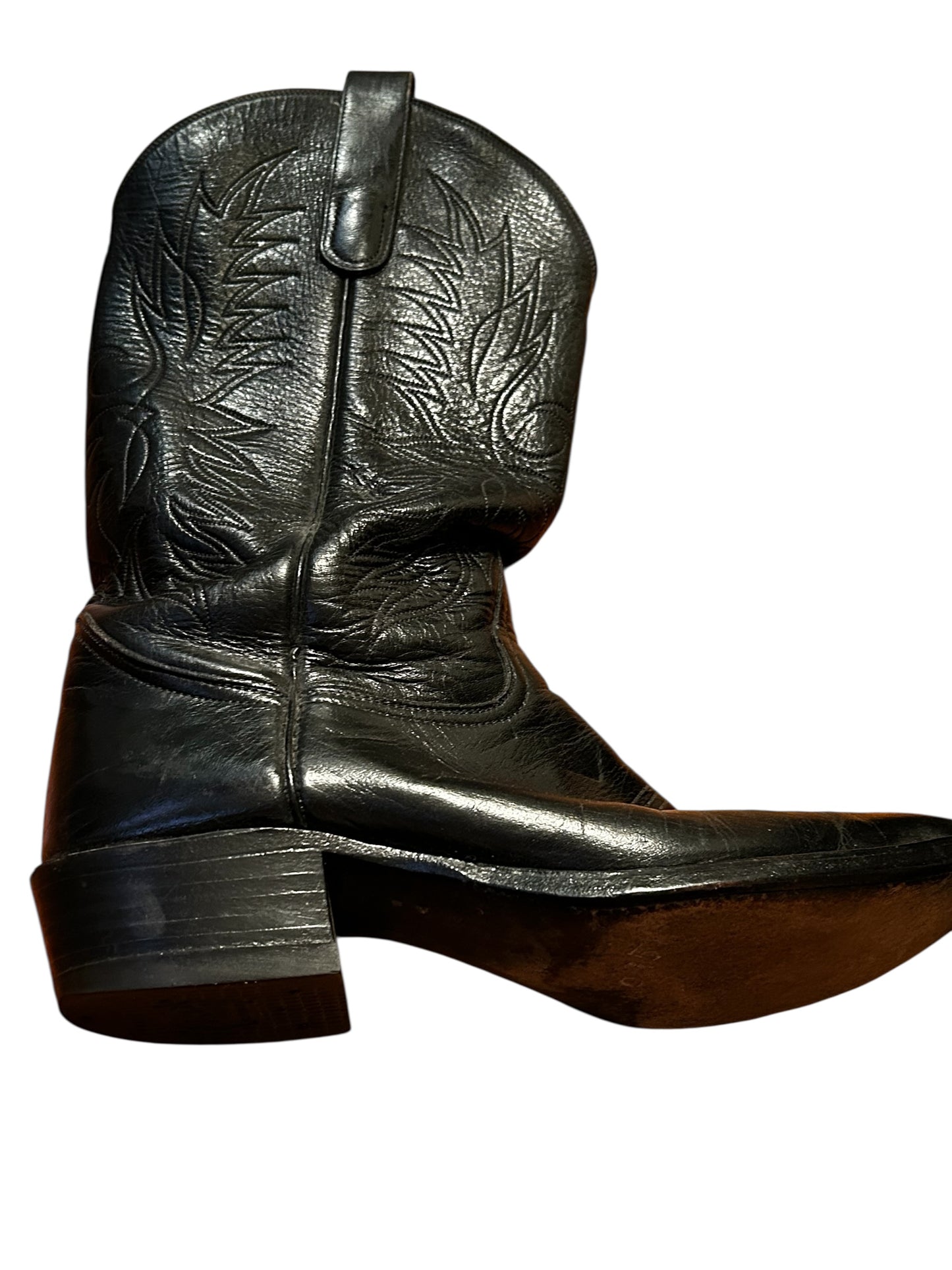 TONY LAMA Men's Black Leather Western Cowboy Embroidered Boots Size 10 1/2  # S2951