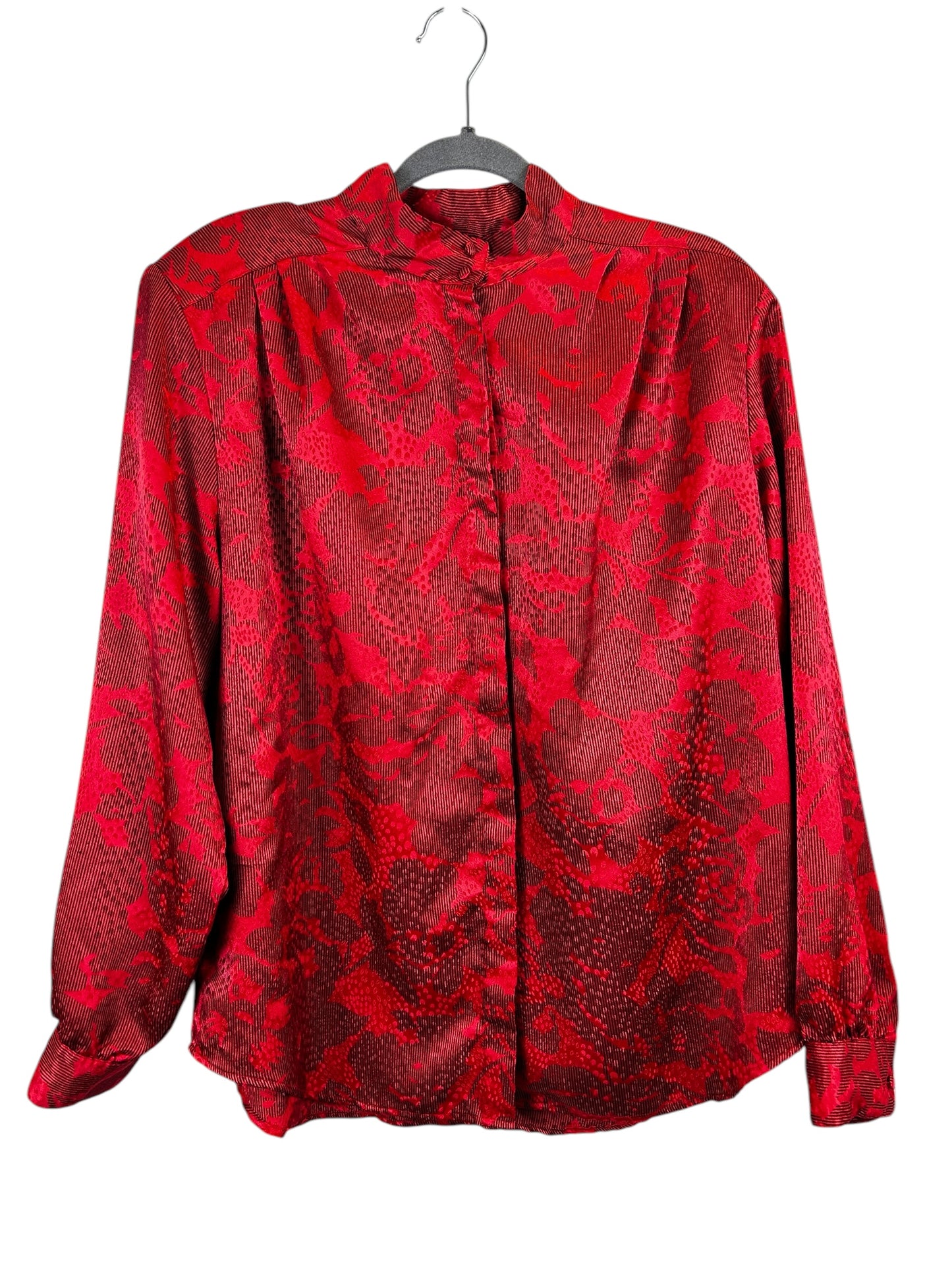 Vtg Notations Clothing Co. Blouse Women’s 90s Satin Red & Black Button Up