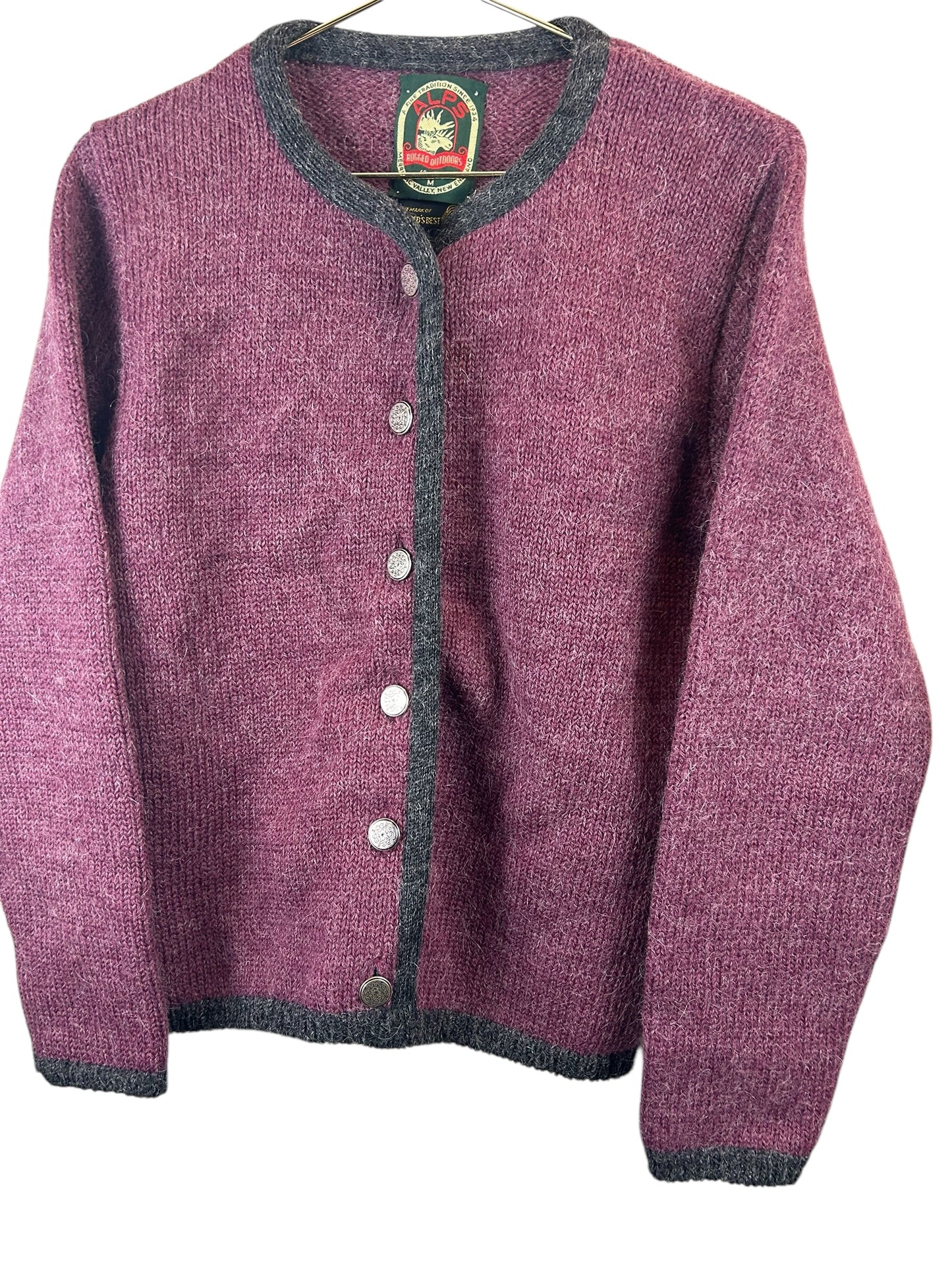 Vintage women’s ALPS maroon pure wool cardigan sweater