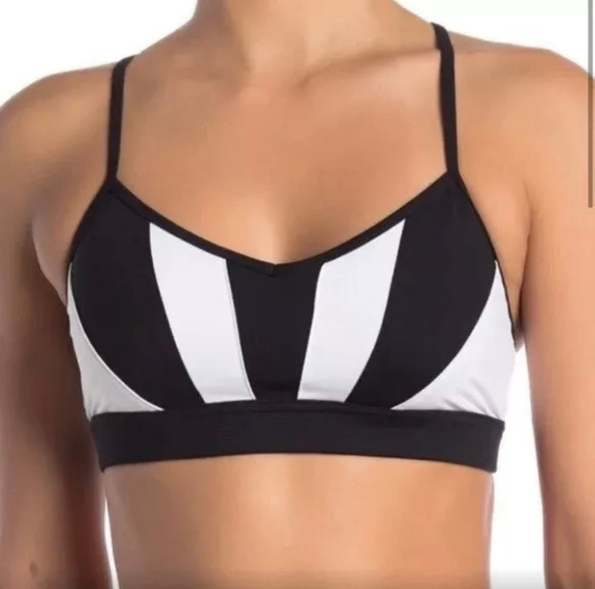 Alo Yoga Radiance Strappy back Sports Bra Black White Lined Women's Size M