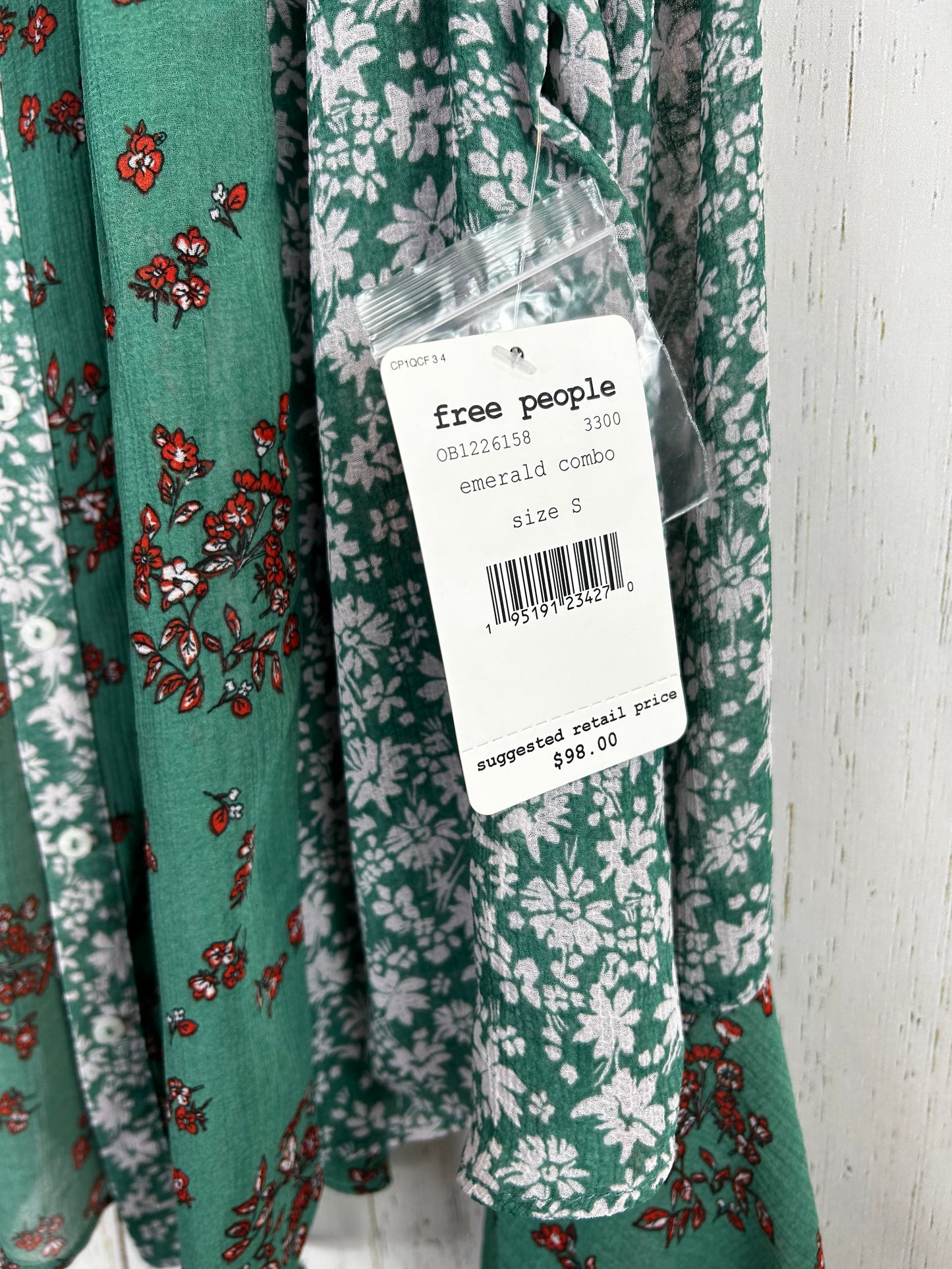 Free People Serena Printed Blouse in Emerald Combo
NWT