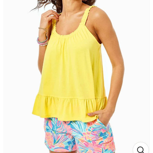 Lilly Pulitzer Scoop Neck Ruffle Strap Swing Flounce Loro Tank Top Yellow Medium