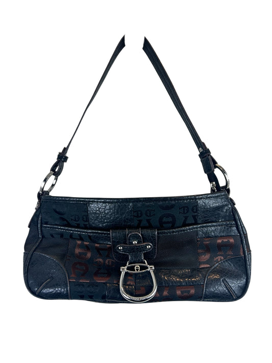 Etienne Aigner Signature Black Brown Patchwork Fabric and Leather Shoulder Bag